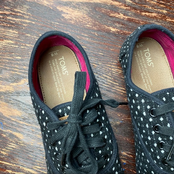 Black and White Polka Dot Toms with Laces - Picture 4 of 7